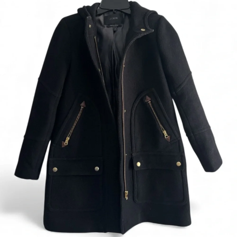 J. Crew Chateau Parka Italian Stadium Cloth Wool Black Women's Coat Size‎ 00